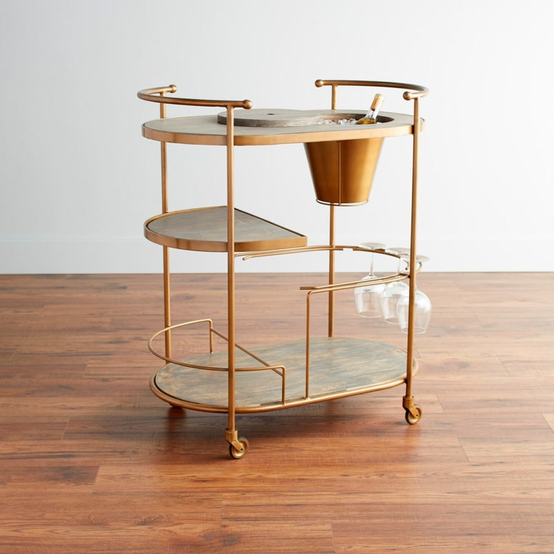 Cyan 10687 Bar Cart, Antique Brass