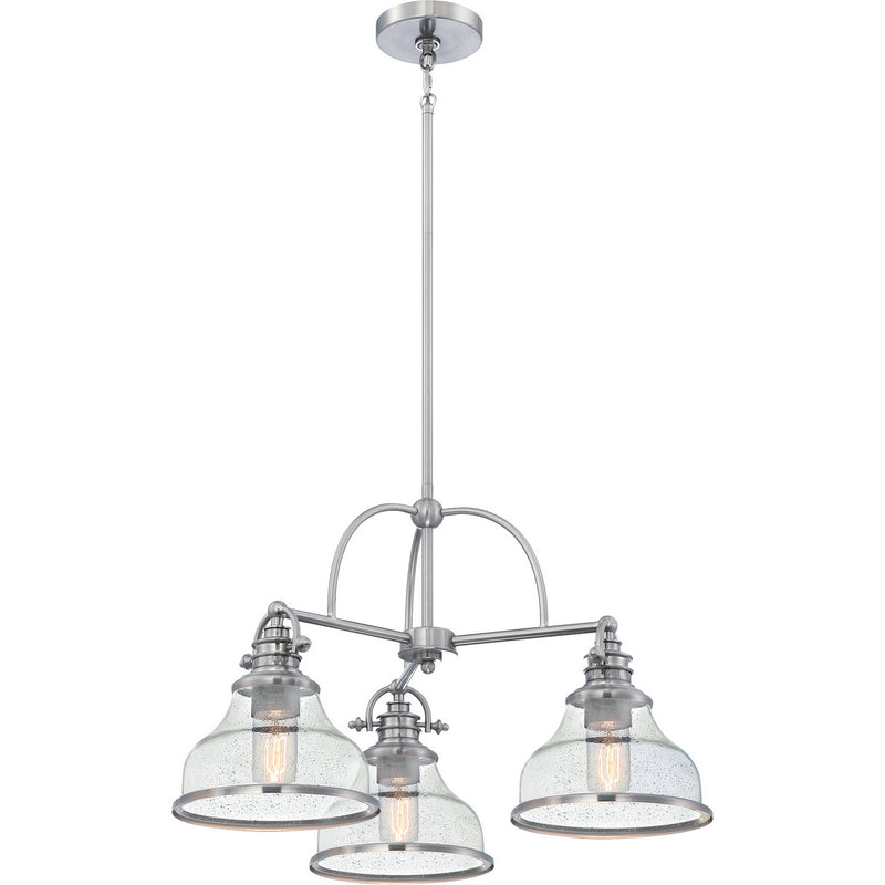 Quoizel GRTS5103BN Three Light Chandelier, Brushed Nickel