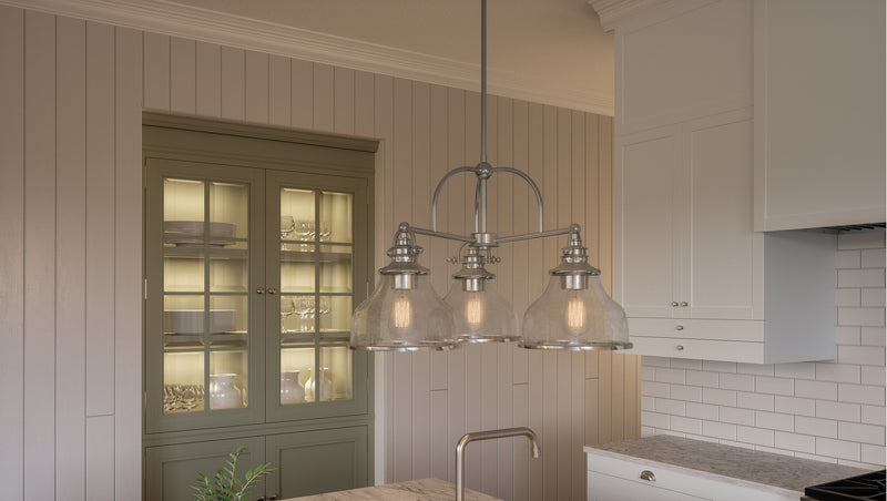 Quoizel GRTS5103BN Three Light Chandelier, Brushed Nickel