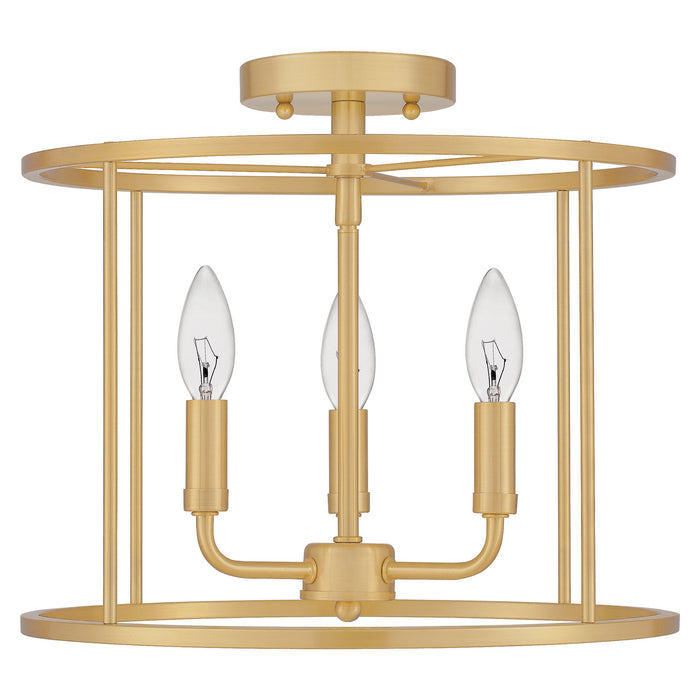 Quoizel ABR1714AB Three Light Semi Flush Mount, Aged Brass