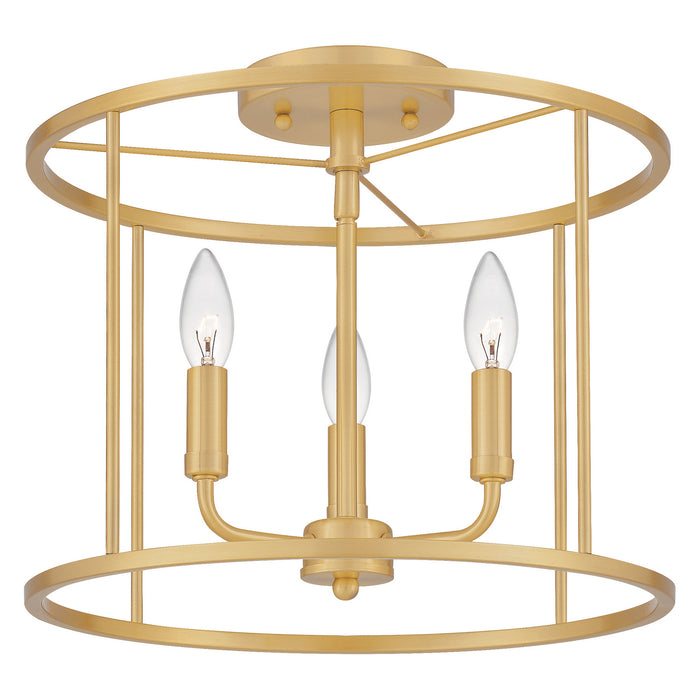 Quoizel ABR1714AB Three Light Semi Flush Mount, Aged Brass