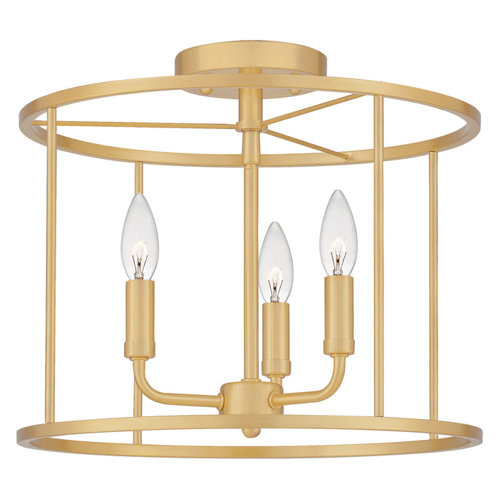 Quoizel ABR1714AB Three Light Semi Flush Mount, Aged Brass