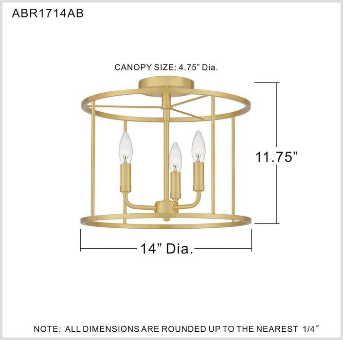 Quoizel ABR1714AB Three Light Semi Flush Mount, Aged Brass