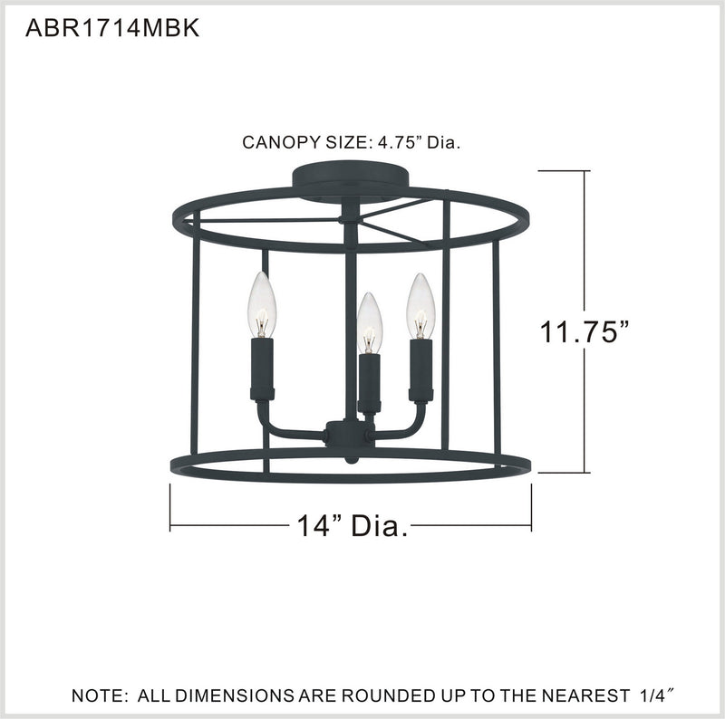 Quoizel ABR1714MBK Three Light Semi Flush Mount, Matte Black