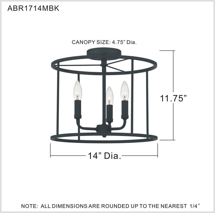 Quoizel ABR1714MBK Three Light Semi Flush Mount, Matte Black