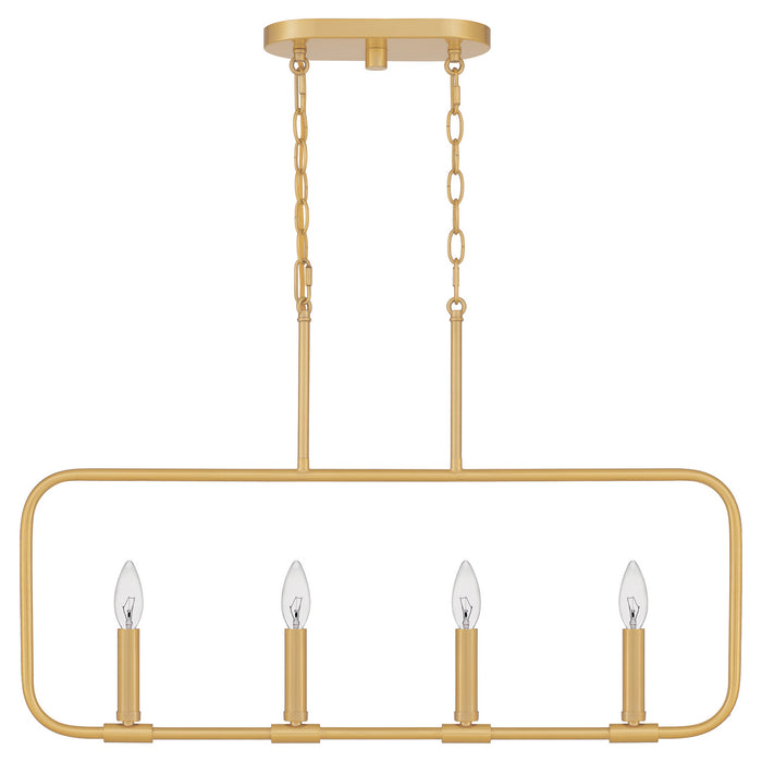 Quoizel ABR432AB Four Light Linear Chandelier, Aged Brass