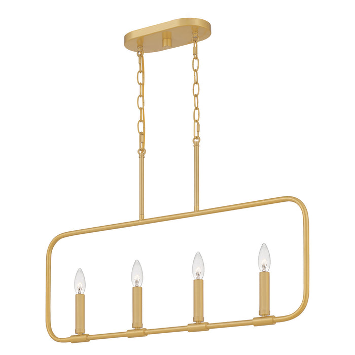 Quoizel ABR432AB Four Light Linear Chandelier, Aged Brass