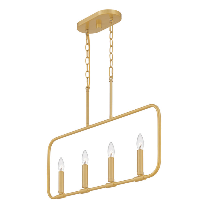 Quoizel ABR432AB Four Light Linear Chandelier, Aged Brass