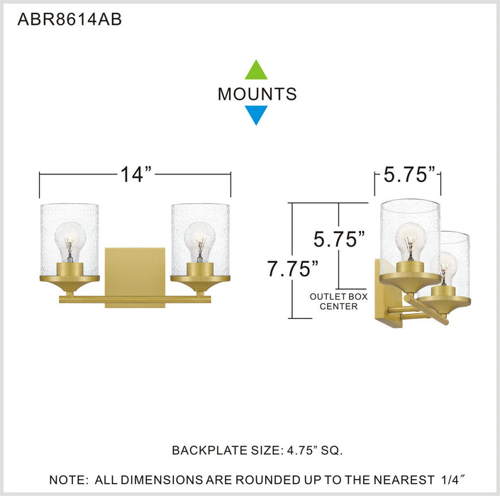 Quoizel ABR8614AB Two Light Bath, Aged Brass