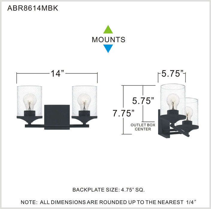 Quoizel ABR8614MBK Two Light Bath, Matte Black