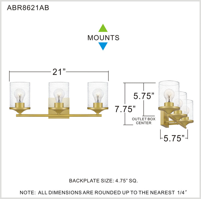 Quoizel ABR8621AB Three Light Bath, Aged Brass