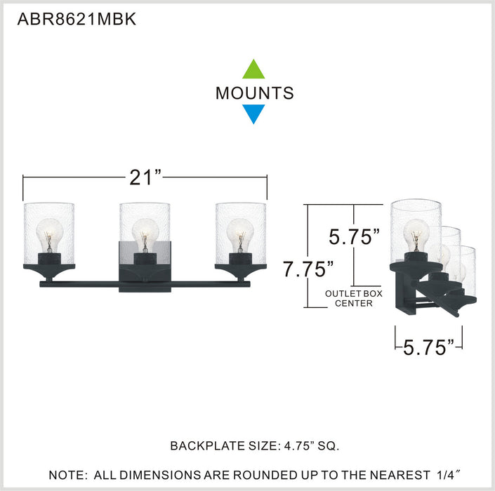 Quoizel ABR8621MBK Three Light Bath, Matte Black