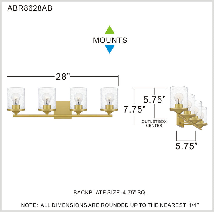 Quoizel ABR8628AB Four Light Bath, Aged Brass