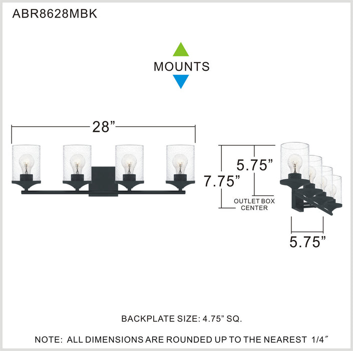 Quoizel ABR8628MBK Four Light Bath, Matte Black
