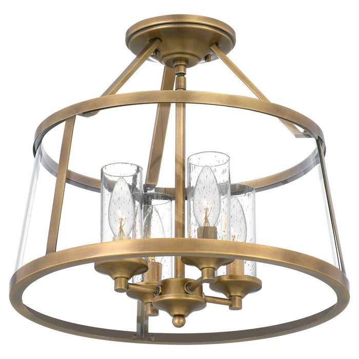 Quoizel BAW1716WS Four Light Semi-Flush Mount, Weathered Brass