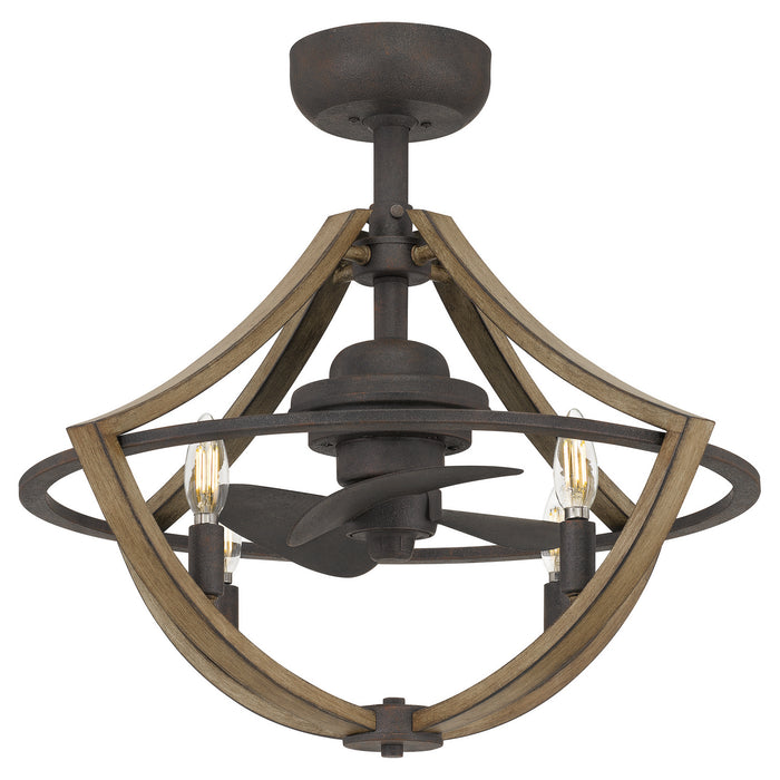 Quoizel SHR3123RK Four Light Fandelier, Rustic Black