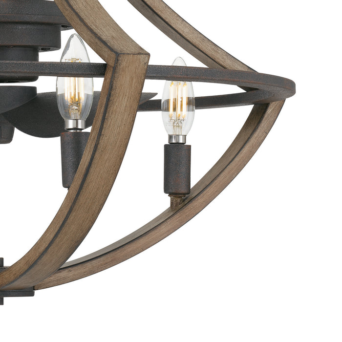 Quoizel SHR3123RK Four Light Fandelier, Rustic Black
