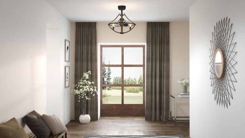 Quoizel SHR3123RK Four Light Fandelier, Rustic Black