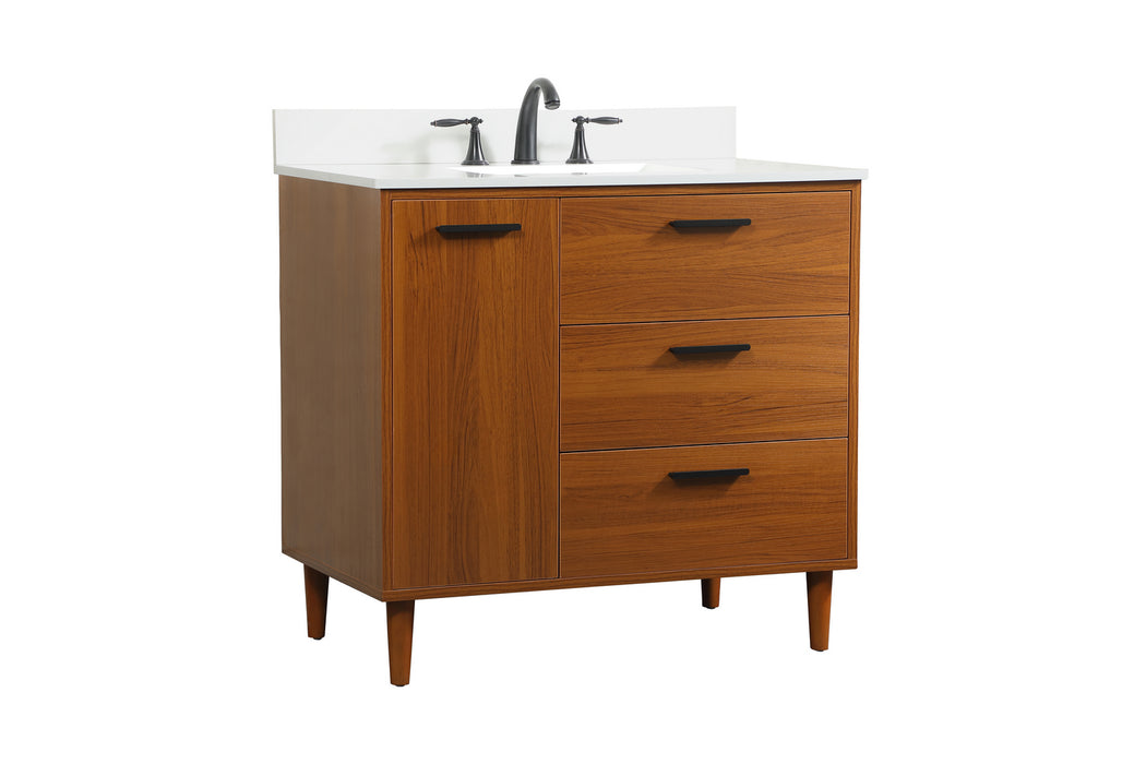Elegant Lighting VF47036MTK-BS Vanity Sink Set, Teak