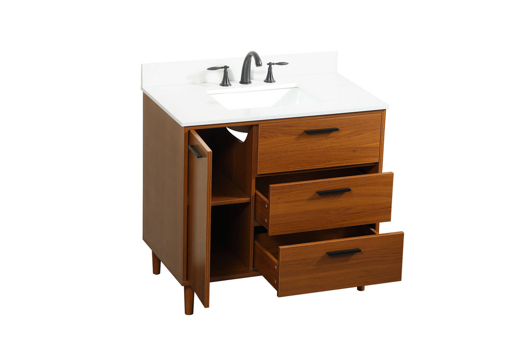 Elegant Lighting VF47036MTK-BS Vanity Sink Set, Teak