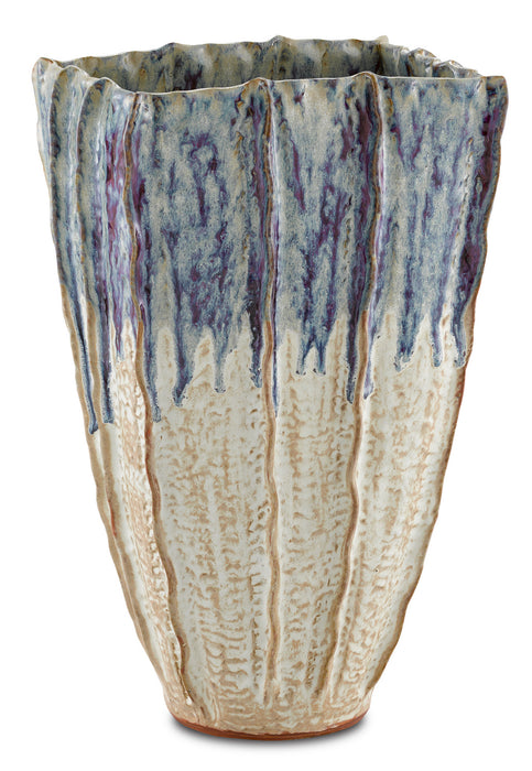 Currey and Company 1200-0367 Vase, White with Blue and Purple Drip