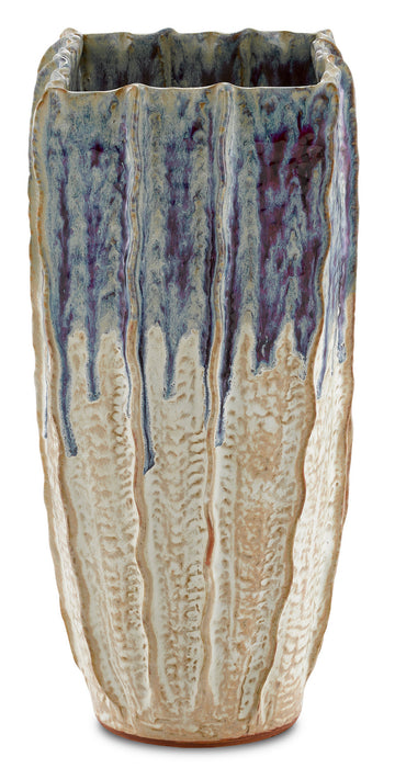 Currey and Company 1200-0367 Vase, White with Blue and Purple Drip