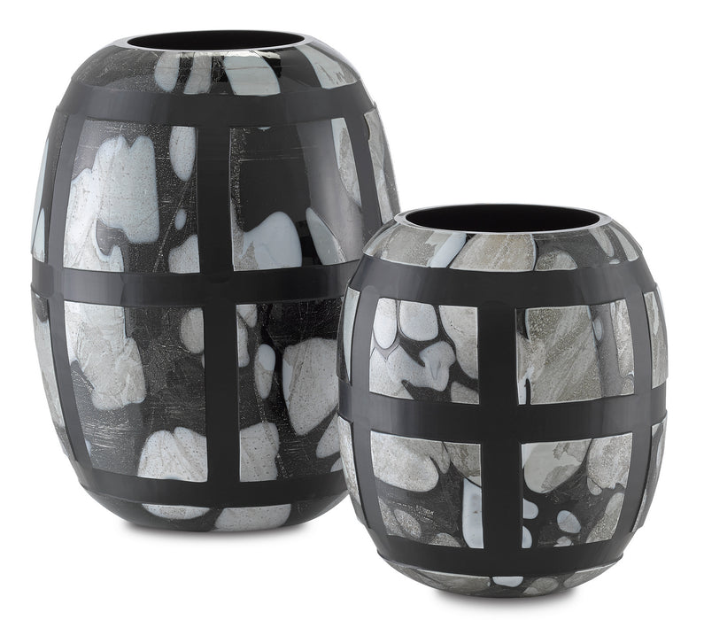 Currey and Company 1200-0377 Vases Set of 2, Black/Multi Spotted/Handcut