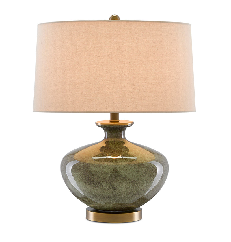 Currey and Company 6000-0601 One Light Table Lamp, Dark Gray/Moss Green/Antique Brass