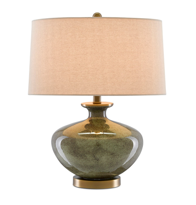 Currey and Company 6000-0601 One Light Table Lamp, Dark Gray/Moss Green/Antique Brass
