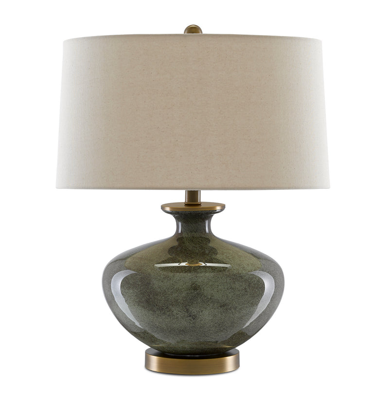 Currey and Company 6000-0601 One Light Table Lamp, Dark Gray/Moss Green/Antique Brass