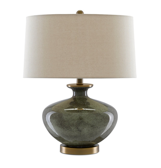 Currey and Company 6000-0601 One Light Table Lamp, Dark Gray/Moss Green/Antique Brass