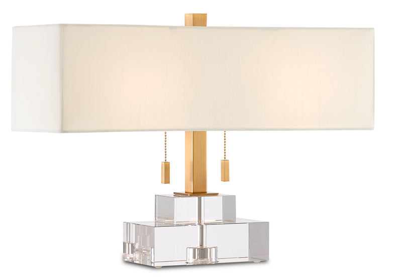 Currey and Company 6000-0602 Two Light Table Lamp, Clear/Antique Brass