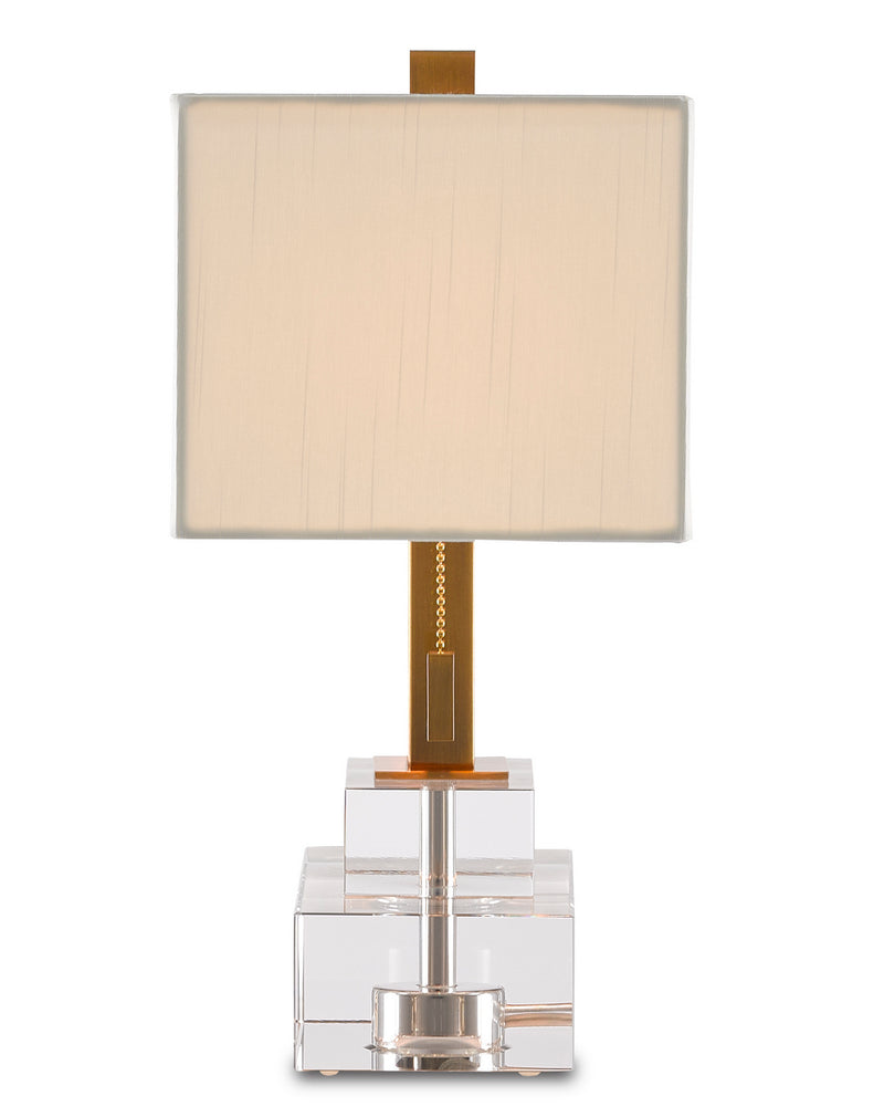 Currey and Company 6000-0602 Two Light Table Lamp, Clear/Antique Brass