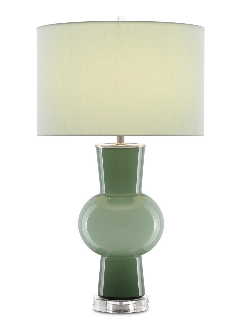 Currey and Company 6000-0606 One Light Table Lamp, Light and Dark Green/Polished Nickel/Clear