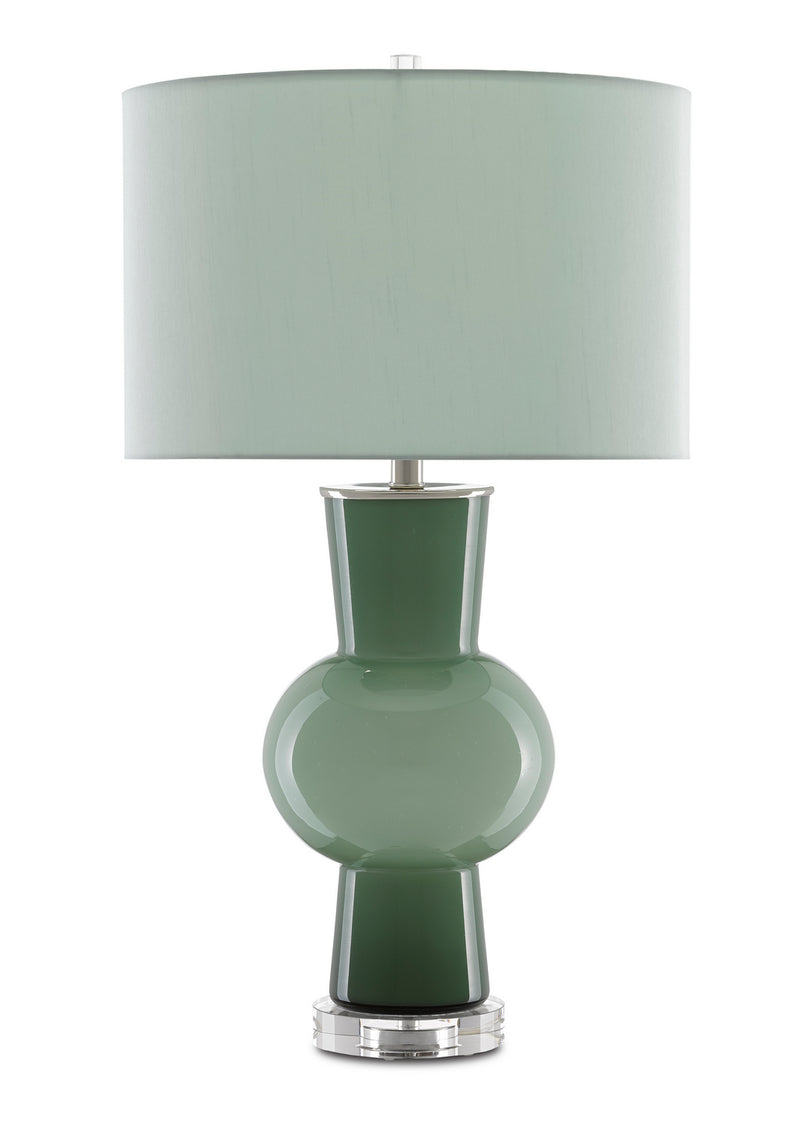 Currey and Company 6000-0606 One Light Table Lamp, Light and Dark Green/Polished Nickel/Clear
