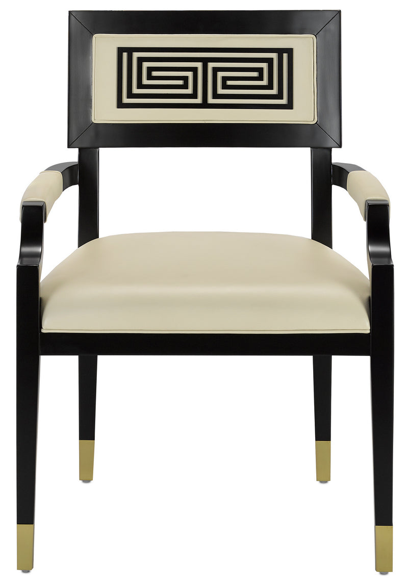 Currey and Company 7000-0322 Chair, Caviar Black/Brushed Brass/Milk