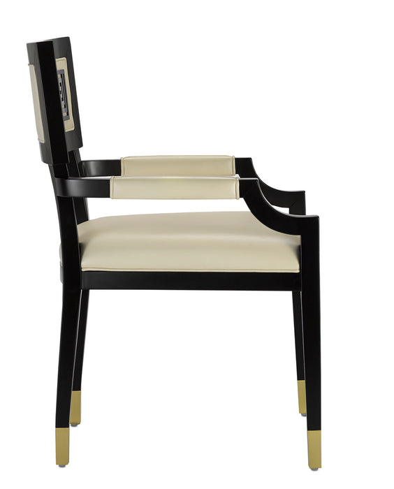 Currey and Company 7000-0322 Chair, Caviar Black/Brushed Brass/Milk