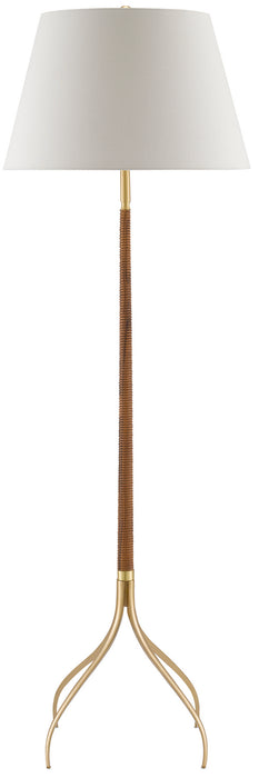 Currey and Company 8000-0087 One Light Floor Lamp, Natural/Wood/Brushed Brass