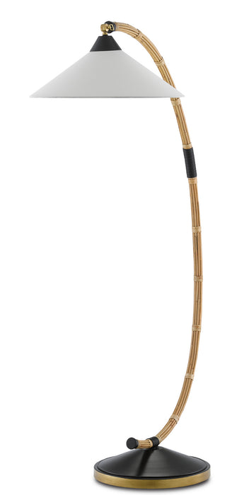 Currey and Company 8000-0088 One Light Floor Lamp, Natural/Rattan/New Brass/Satin Black
