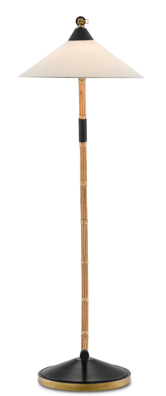 Currey and Company 8000-0088 One Light Floor Lamp, Natural/Rattan/New Brass/Satin Black