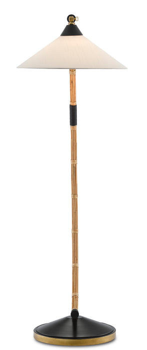 Currey and Company 8000-0088 One Light Floor Lamp, Natural/Rattan/New Brass/Satin Black