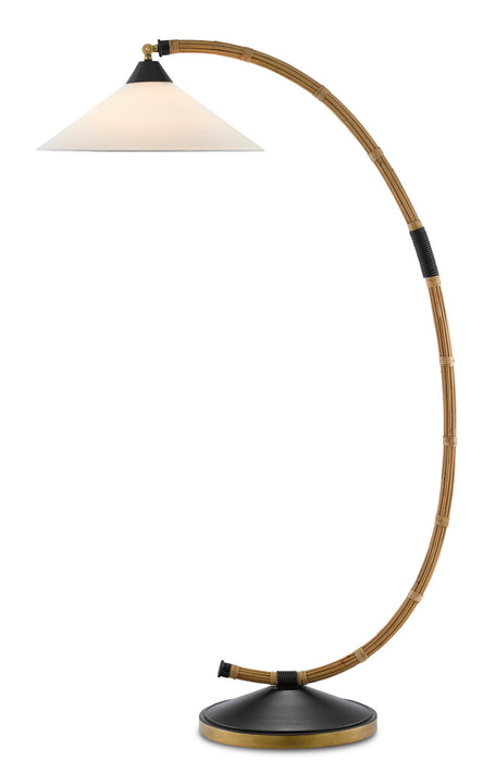Currey and Company 8000-0088 One Light Floor Lamp, Natural/Rattan/New Brass/Satin Black
