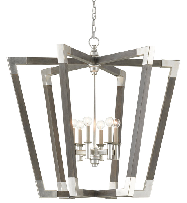 Currey and Company 9000-0606 Six Light Chandelier, Chateau Gray/Contemporary Silver Leaf