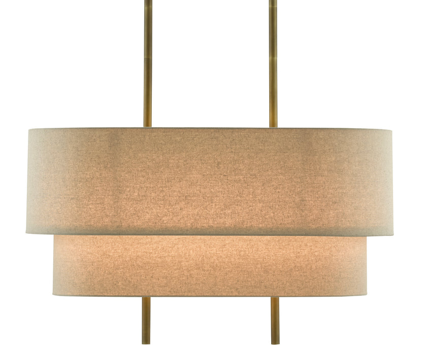Currey and Company 9000-0620 Four Light Chandelier, Antique Brass/Linen