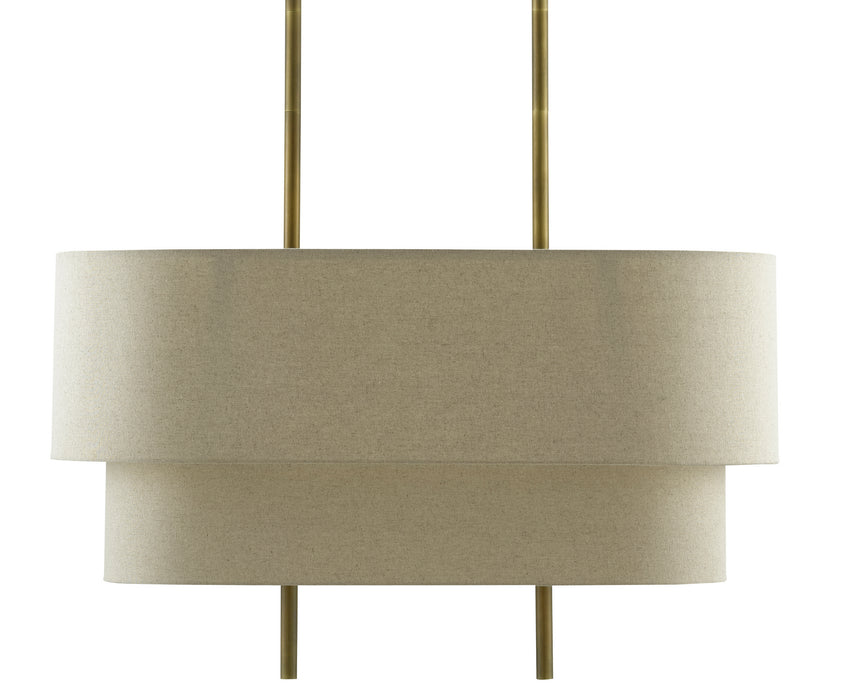 Currey and Company 9000-0620 Four Light Chandelier, Antique Brass/Linen