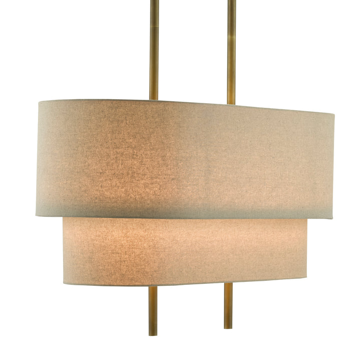 Currey and Company 9000-0620 Four Light Chandelier, Antique Brass/Linen