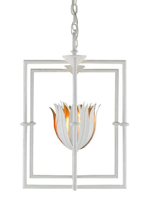 Currey and Company 9000-0631 Four Light Lantern, Gesso White/Contemporary Gold Leaf