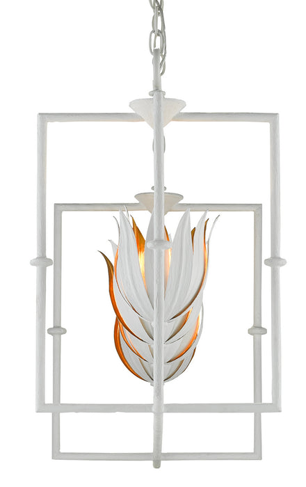 Currey and Company 9000-0631 Four Light Lantern, Gesso White/Contemporary Gold Leaf