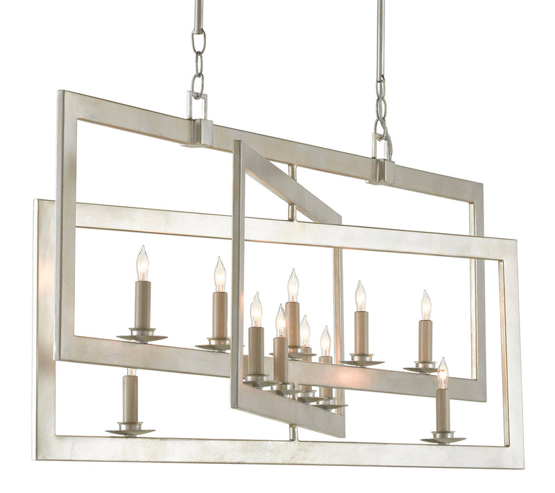 Currey and Company 9000-0634 11 Light Chandelier, Contemporary Silver Leaf