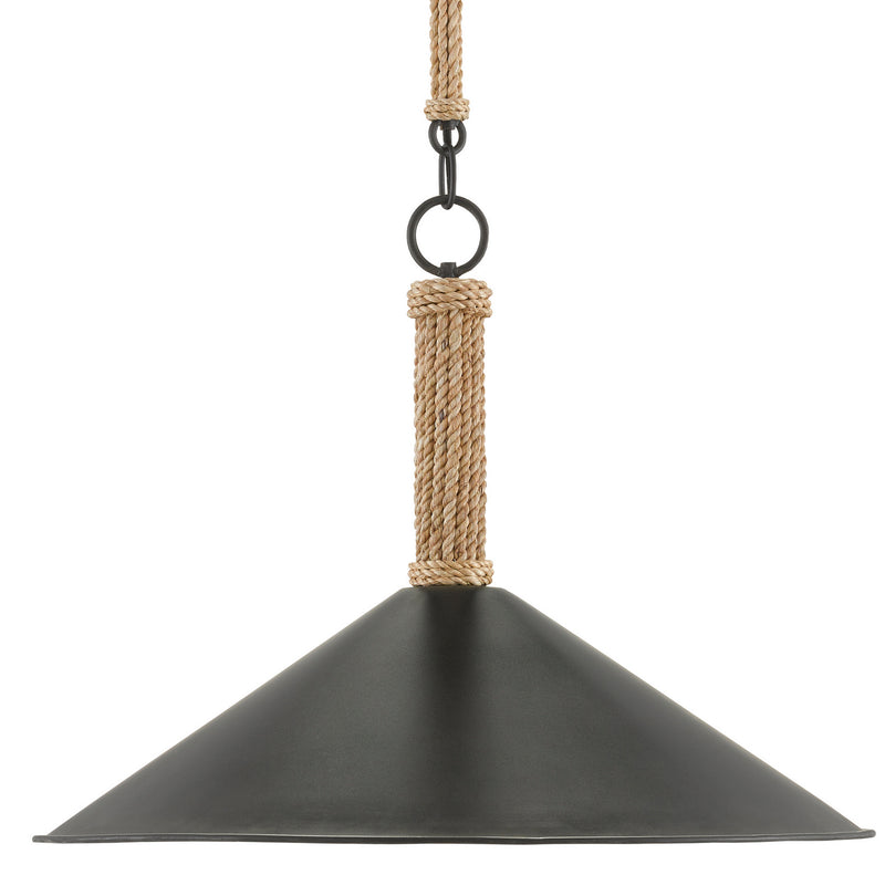 Currey and Company 9000-0639 One Light Pendant, Sugar White/Blacksmith/Natural Rope